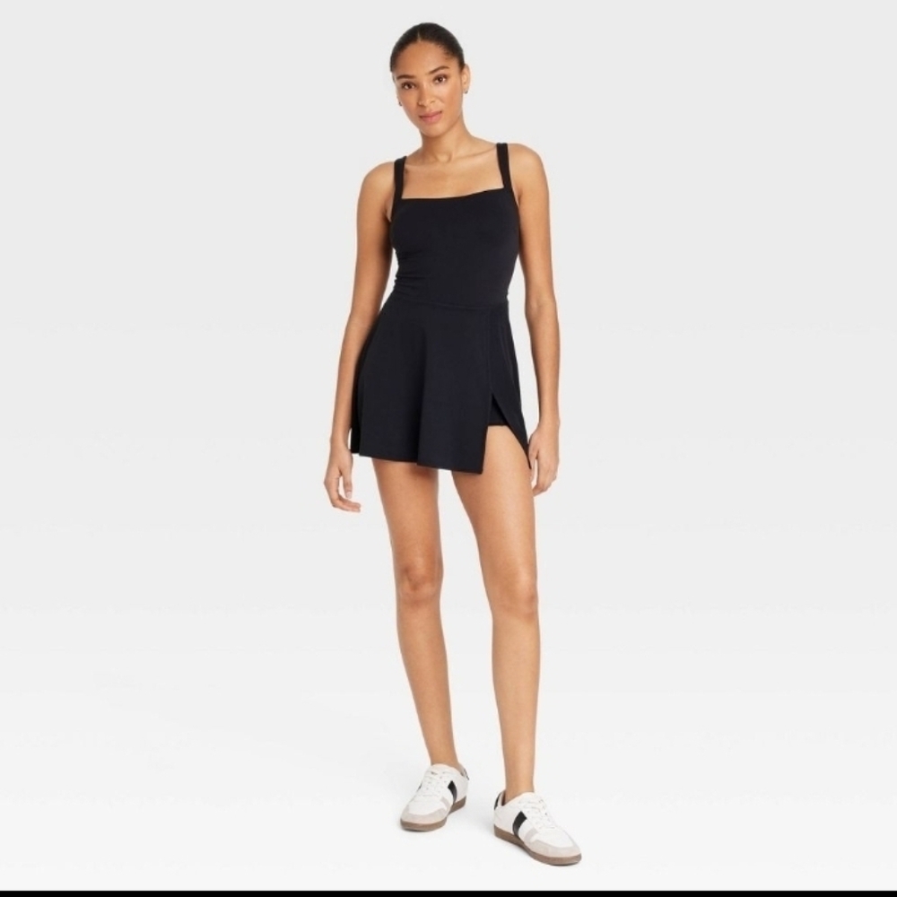 JoyLab Women's Knit Squareneck Slit Active Dress Black Size XS